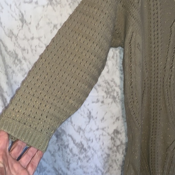 Vintage Dana Scott Woven V Neck Tunic Sweater Beige with Gold Thread Size Large - Picture 5 of 9